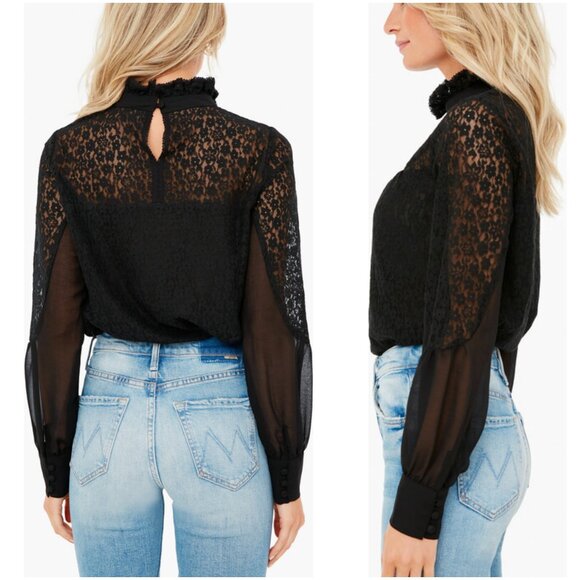 Tuckernuck Rosalee Blouse black size XL lace long sleeve sheer high neck top - Picture 2 of 13